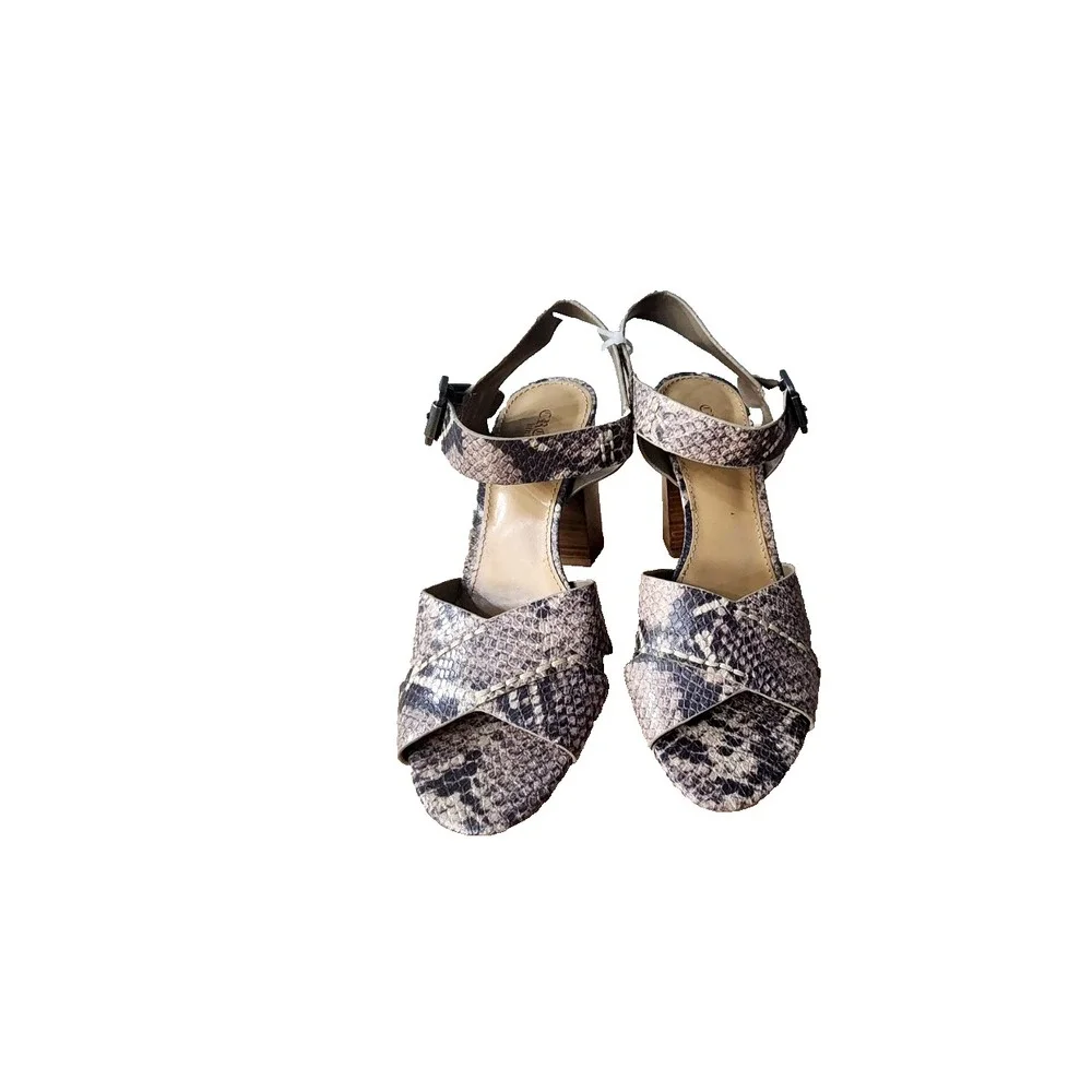 Crown Vintage Rattlesnake Snakeskin Pattern Chunky Block Heel Sandal Pump‎ 6.5M